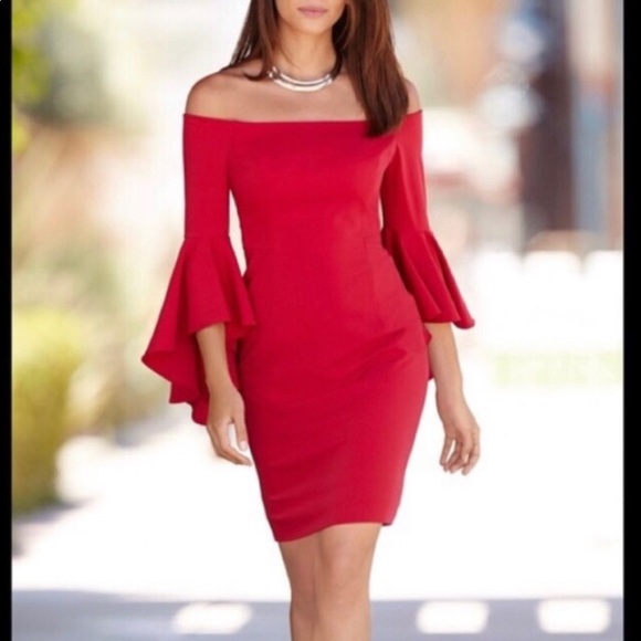 Boston proper red off shoulder sexy casual dress - Picture 1 of 10